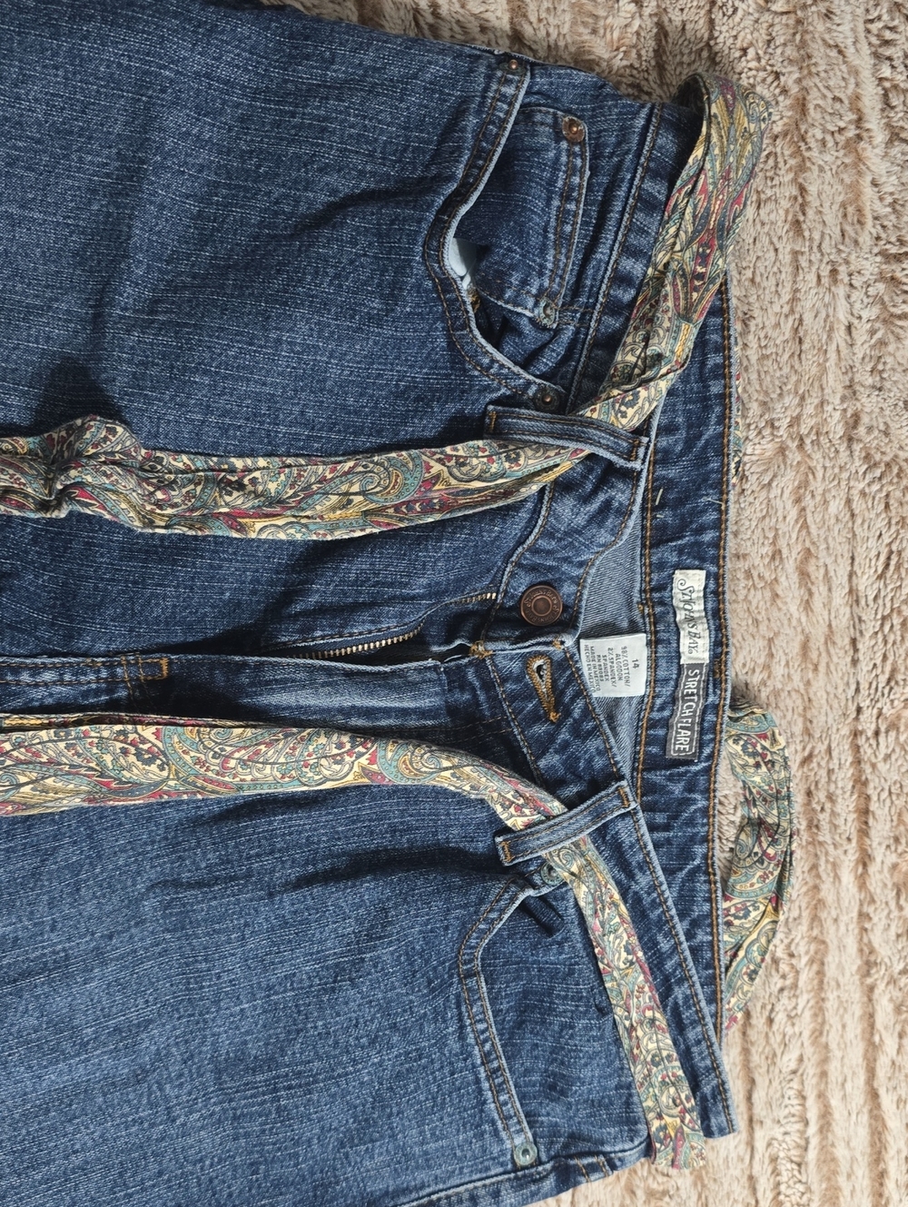 St. John's Bay Dark Blue Straight Leg Jeans with Paisley Accent
